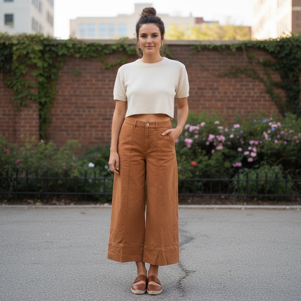 Anthropologie Wide-Leg Cropped Pants in Rust Brown